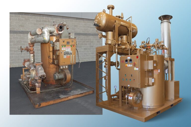 Two Fulton boiler systems shown before and after service upgrades